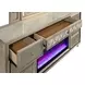 Lorient Ivory Upholstered 8 Drawer Flame Box Dresser with LED Light