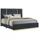 Ines Navy and Gold King Upholstered Panel Bed