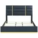 Ines Navy and Gold Queen Upholstered Panel Bed