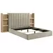 Arielle Light Oak and Light Tan Upholstered Bookcase Storage Panel Bedroom Set