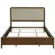 Maderia Walnut and Taupe California King Upholstered Panel Bed