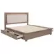 Kenora Barley Brown and Beige California King Upholstered Storage Panel Bed with LED