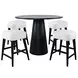 Nash Black and White Upholstered 5 Piece Counter Height Dining Set with Backless Stools