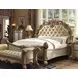 Vendome Brass and Gold Patina California King Upholstered Panel Bed with Nailhead Trim