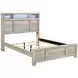 Everett Melamine Gray Queen Storage Panel Bed with USB Charging and LED