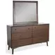 American Modern Walnut 6 Drawer Dresser with Rectangular Mirror