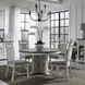 River Place Riverstone White and Tobacco Upholstered 5 Piece Pedestal Base Dining Set
