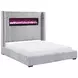 Fitzroy Gray California King Upholstered Low Profile Bed with Electric Fireplace