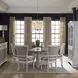 Southern Manor Antique White and Weathered Bark Upholstered 7 Piece Round Pedestal Base Dining Set with Nailhead Trim