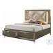 Skylar Synthetic Leather and Dark Champagne Eastern King Upholstered Panel Bed with Storage and LED