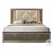 Skylar Synthetic Leather and Dark Champagne Eastern King Upholstered Panel Bed with Storage and LED