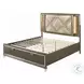 Skylar Synthetic Leather and Dark Champagne Eastern King Upholstered Panel Bed with Storage and LED
