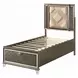 Skylar Beige and Dark Champagne Full Upholstered Storage Panel Bed with LED