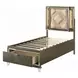 Skylar Beige and Dark Champagne Upholstered Storage Youth Panel Bedroom Set with LED