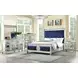 Varian Blue and Silver Queen Upholstered Panel Bed with Nailhead Trim