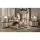 Picardy Butterscotch and Antique Pearl Queen Upholstered Panel Bed with Nailhead Trim