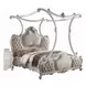 Picardy Beige and Antique Pearl King Upholstered Poster Bed with Nailhead Trim
