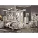Picardy Beige and Antique Pearl King Upholstered Poster Bed with Nailhead Trim