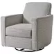 Amos Dusk Gray and White Upholstered Swivel Glider Accent Chair