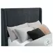 Preston Dark Blue King Upholstered Wingback Panel Bed with Audio Flame Visualizer