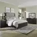 Contemporary Line Caffe and Textured Gray California King Upholstered Panel Bed