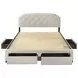 Marianna Cream King Upholstered Platform Bed with Storage and Nailhead Trim
