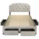 Marianna Cream Queen Upholstered Platform Bed with Storage and Nailhead Trim