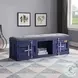 Cargo Gray Fabric and Blue 56" Upholstered Bench with Storage