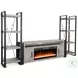 Industrial Hearth Gray 126" Media Wall with Crystal Fireplace Insert