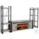 Industrial Hearth Gray 126" Media Wall with Log Fireplace Insert