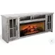 Prismfire Nest Tobacco Leaf and Alpine Gray 79" Media Console with Log Fireplace Insert