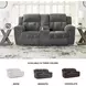 Frohn Graphite Double 80" Reclining Console Loveseat