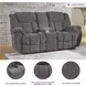 Foreside Charcoal Double Performance Fabric 76" Reclining Console Loveseat
