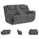 Foreside Charcoal Double Performance Fabric 76" Reclining Console Loveseat