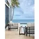 South Beach Gray and White Upholstered Outdoor Lounge Chair with Pillow