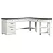 Emerson Park Wirebrushed White and Charcoal 3 Piece L- Desk Set with USB Charging