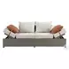 Salena Beige Fabric and Gray Wicker Patio 83" Sofa with 2 Pillows and Rectangular Ottoman