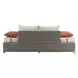 Salena Beige Fabric and Gray Wicker Patio 83" Sofa with 2 Pillows and Rectangular Ottoman