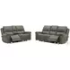 Burton Reno Charcoal Leather Triple Power Reclining Console Loveseat with BT Speakers