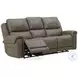 Burton Reno Charcoal Leather Triple Power Reclining Sofa with BT Speakers