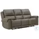 Burton Reno Charcoal Leather Triple Power Reclining Sofa with BT Speakers