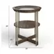 Kingsmere Walnut and Tarnished Silver Round Glass Top End Table