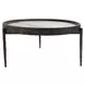 Dakota Weathered Black and Beige Round Travertine Top Coffee Table