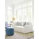 Three Arch Blue Leather Upholstered Ottoman