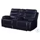 Aashi Navy Leather Reclining 78" Loveseat with Console