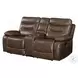 Aashi Brown Leather Reclining 78" Loveseat with Console