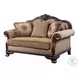Chateau De Ville Fabric and Espresso 69" Loveseat with 3 Pillows