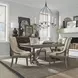 Americana Farmhouse Dusty Taupe and Brown Upholstered 5 Piece Extendable Trestle Dining Set with Nailhead Trim