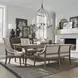 Americana Farmhouse Dusty Taupe and Brown Upholstered 6 Piece Extendable Dining Set with Nailhead Trim