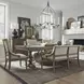 Farmstead Living Dusty Taupe and Brown Upholstered 6 Piece Extendable Trestle Base Dining Set with Nailhead Trim